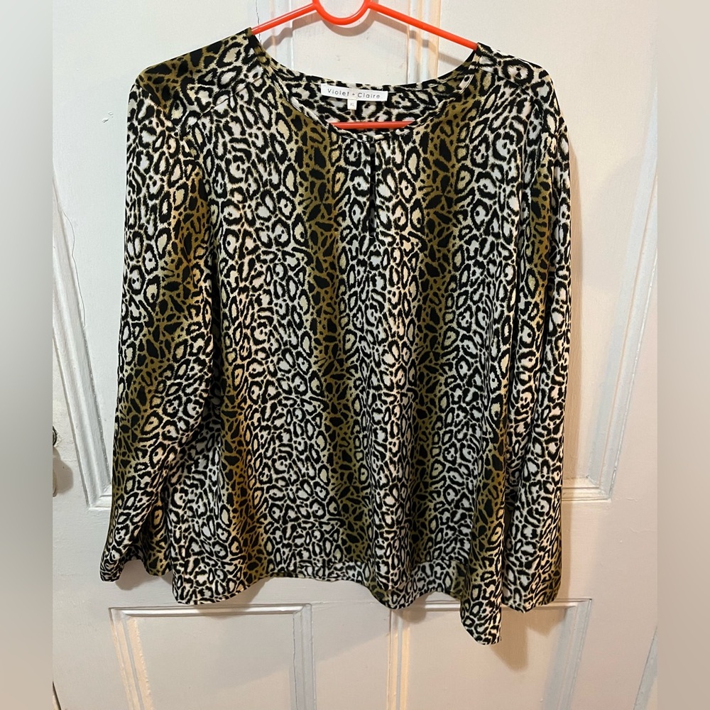 Violet & Claire Black Brown Cream Animal Print Shift Shirt XL